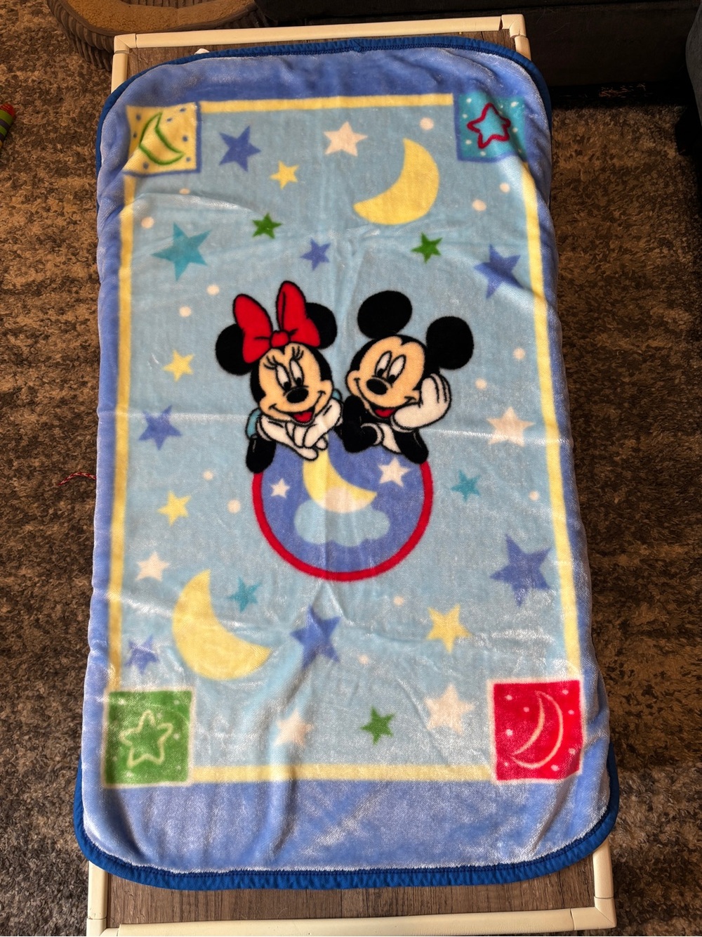Vintage 90s 2000s Y2K Mickey Mouse Minnie Baby Blanket Fleece Plush Moon Stars